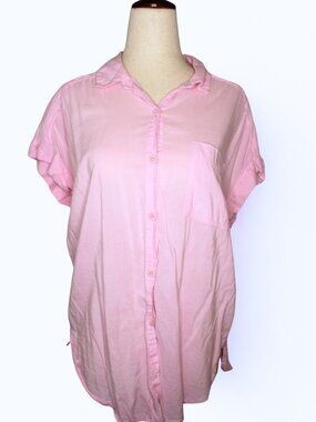 Splendid Soft Pink Button Down Shirt Cuffed Short Sleeve Camp Blouse Size X-Smal